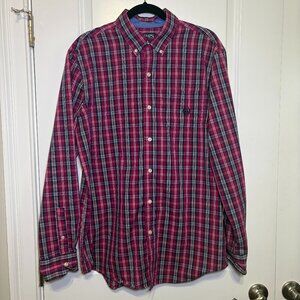 Men's Large Chaps Magenta Plaid Long Sleeve Button Down Shirt